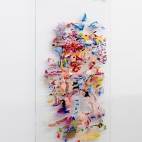 Penelope Cruz interview. 5' 31"…, huile sur verre, 160 x 90 cm, 2013