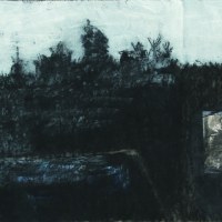 Exil, fusain, acrylique sur toile, 107 x 420 cm