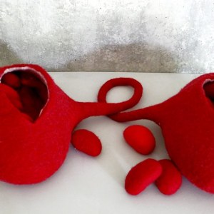 Feutre bilobé aux excroissances, feutre en laine mérinos rouge, 2016