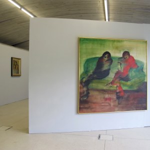 Arié Mandelbaum, Le canapé vert n° 2, Huile sur toile, 150 x 150 cm