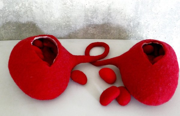 Feutre bilobé aux excroissances, feutre en laine mérinos rouge, 2016